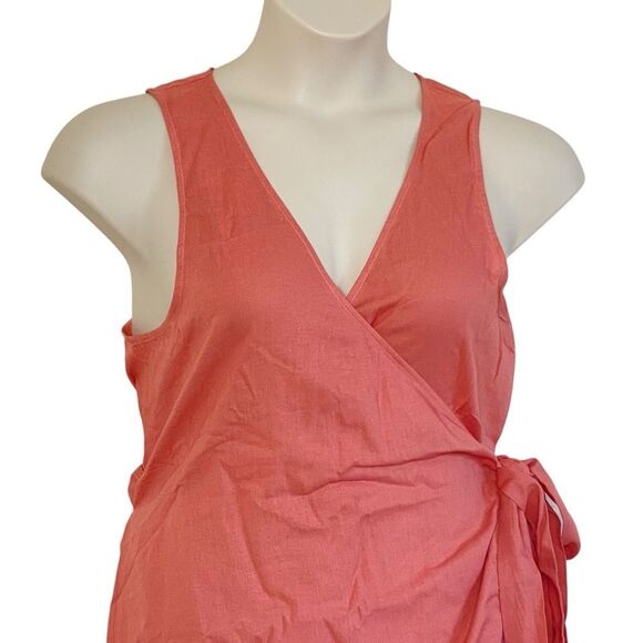 Andie Cacela Sunset Pink Linen Rayon Wrap Sleeveless Mini Dress Sz L NWT - Picture 3 of 12